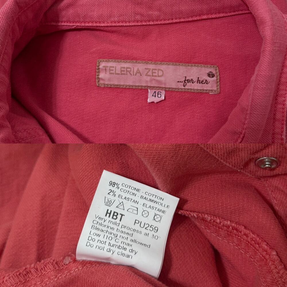 Teleria Zed Women's Garment-dyed Western Denim Shirt Pink size IT 46 / US 8-10 - Picture 2 of 7